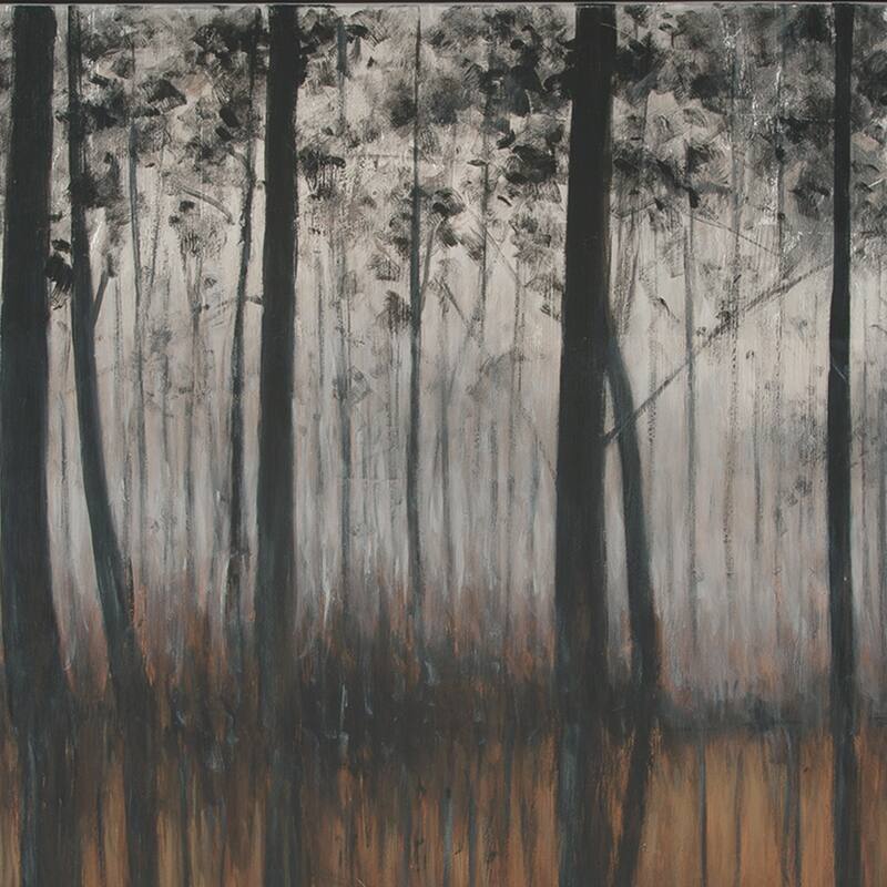 Wood and Canvas Forest Wall Art, Black, Orange and Silver