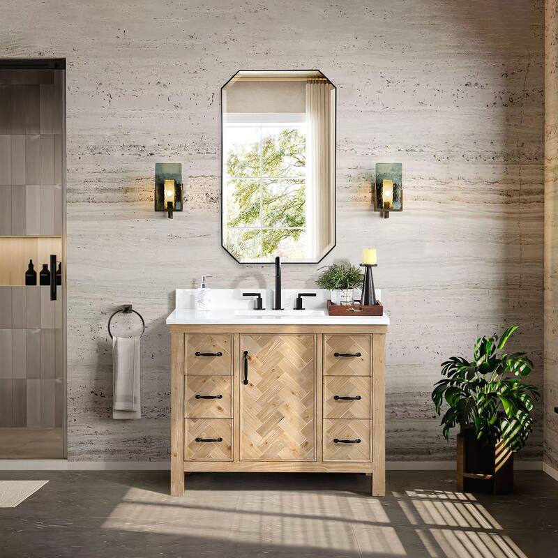 Javier Bath Vanity with Composite Stone Top without Mirror - 42in. - Antique Brown