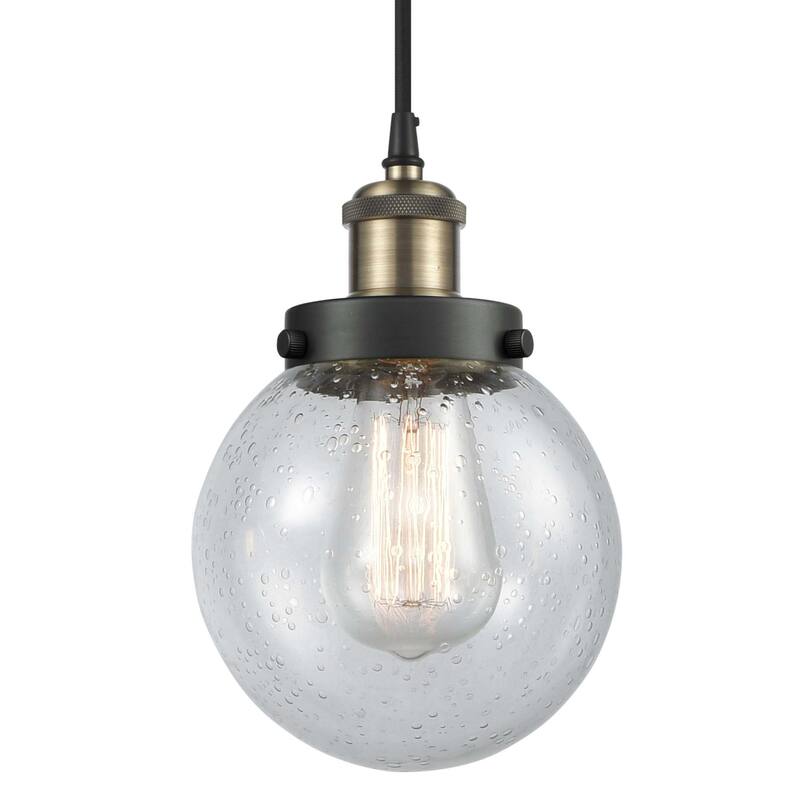 Innovations Lighting 916-1P-9-6 Beacon Pendant Beacon 6" Wide Mini - Black Antique Brass / Seedy