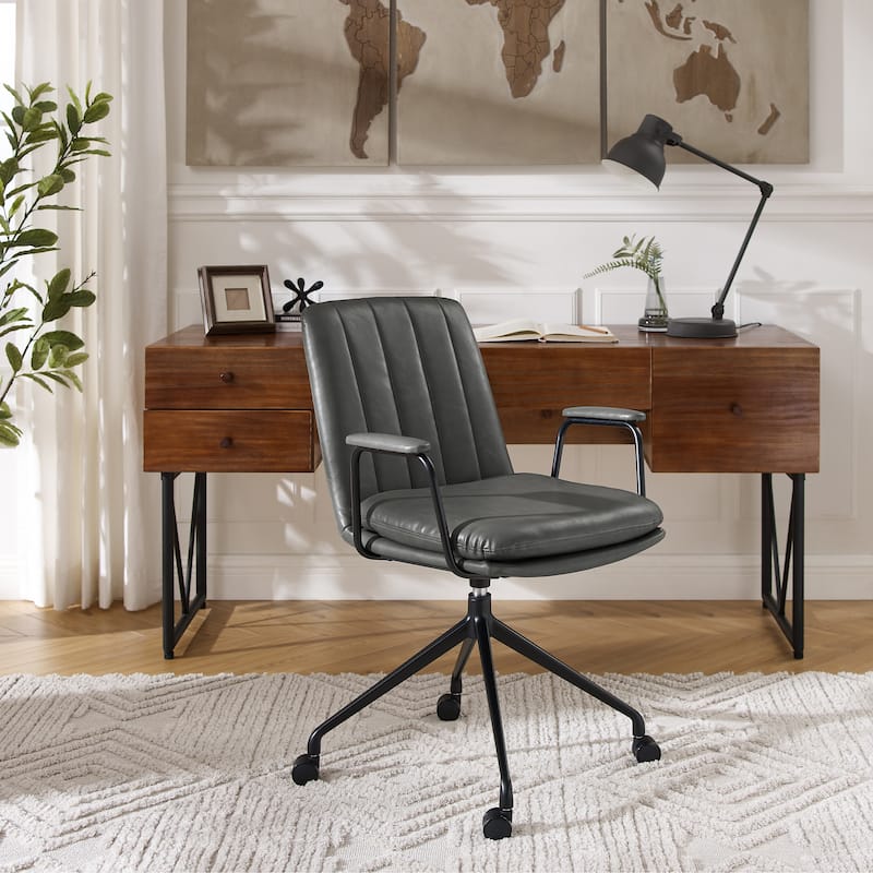 Art Leon Faux Leather Swivel Accent Arm Chair - Grey -Metal Legs
