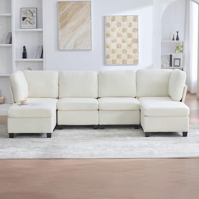 Modular Sleeper Sofa Bed U-shaped Sectional Couches with Hidden Storage Seat and Ottomans, Freely Combinable Chaise Lounge Sofa