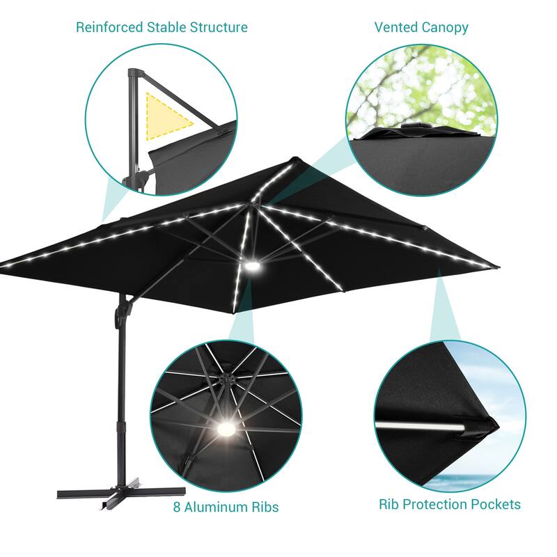 BONOSUKI 10x10FT LED Cantilever Patio Umbrella Angle Adjustment