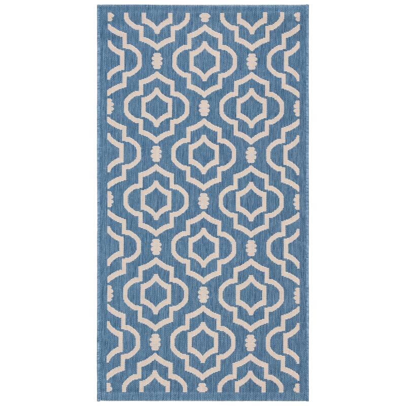 SAFAVIEH Courtyard Rheta Indoor/ Outdoor Waterproof Patio Backyard Rug - 2'7" x 5' - Blue/Beige