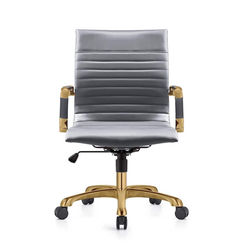 Harris Gold Frame Leather Office Chair with Padded Seat, Adjustable Height, Tilt Lock, 360° Swivel, and Smooth Rolling Casters