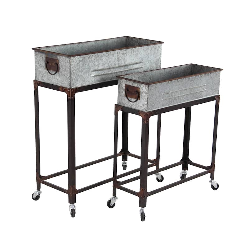 Metal Indoor Outdoor Planter with Removable Rolling Stand - Set of 2 Gray - Roche River Decor - Gray