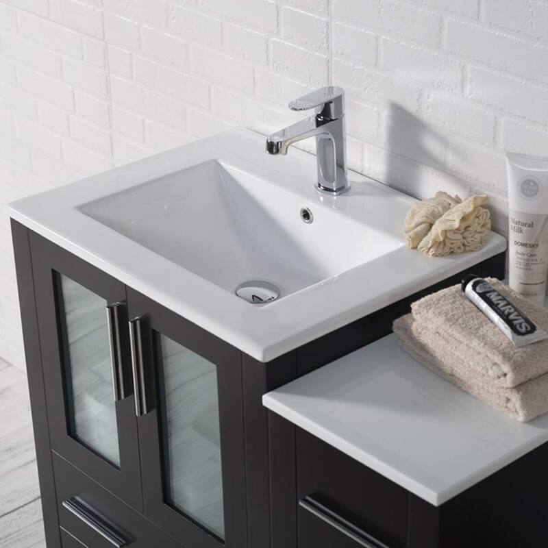 Blossom 36" Solid Wood Bathroom Vanity w/ Ceramic Sink & Side Cabinet