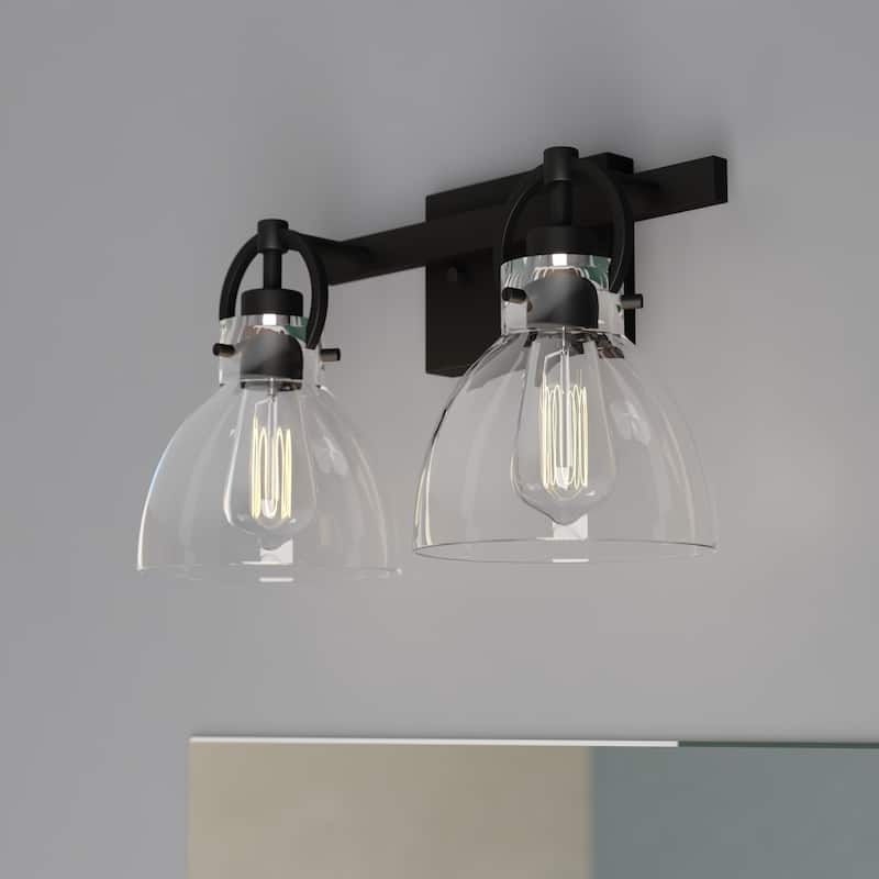 Ogden Contemporary Bathroom Vanity Light Fixture Clear Glass - Matte Black - 16.5-in W x 10-in H x 7.75-in D