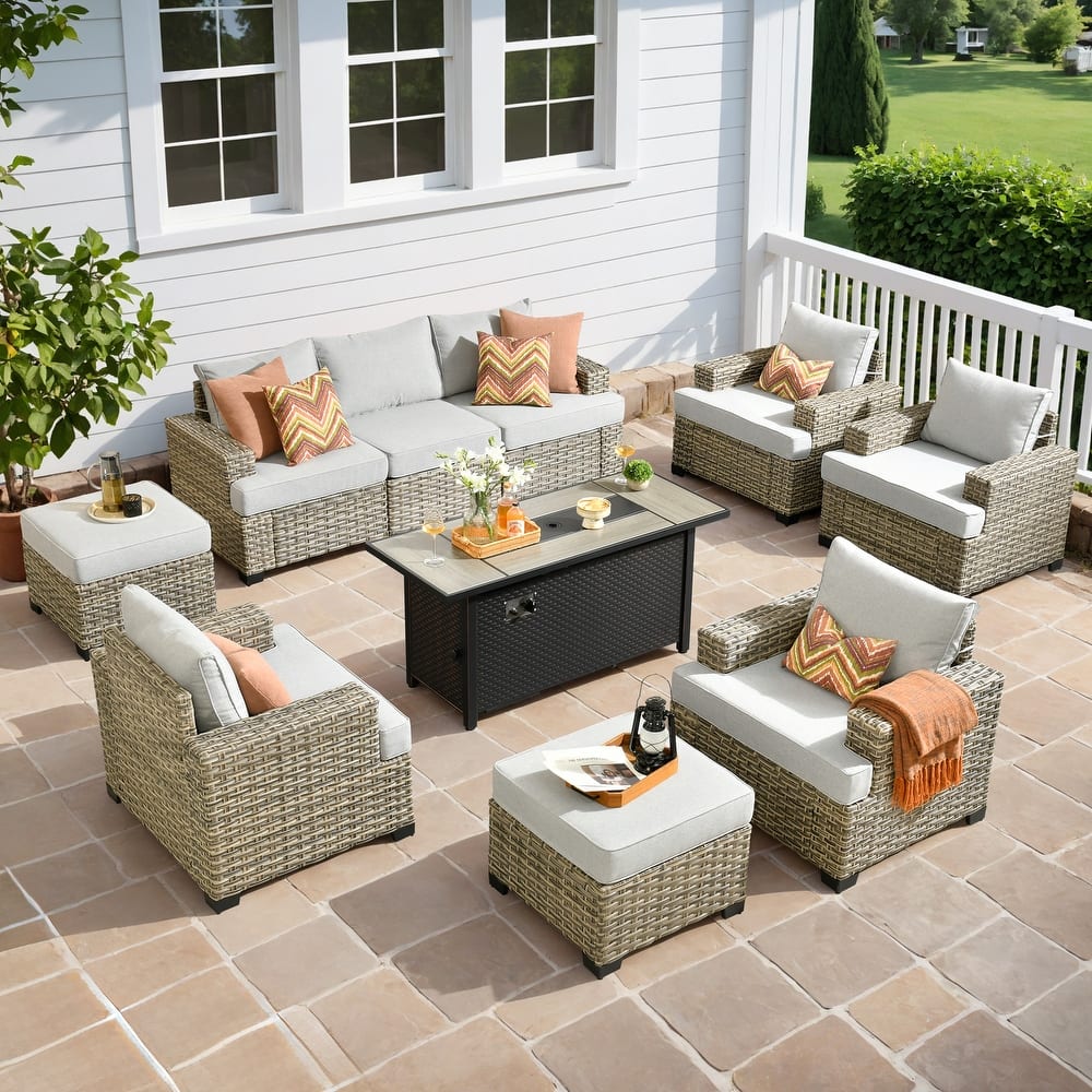 OVIOS 10 Pieces T shaped Seat Wide Armrest Set With Fire Pit