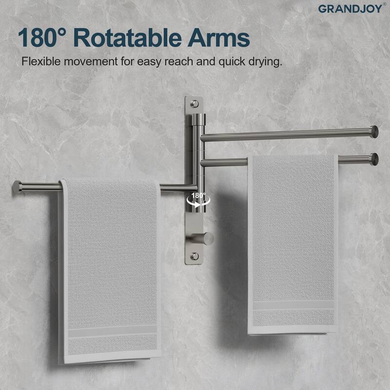 GRANDJOY Wall-Mounted Stainless Steel Swivel Towel Bar with 3 Rotatable Arms