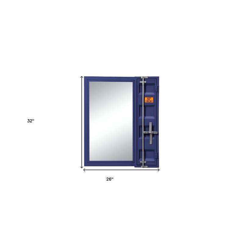 HomeRoots 32" Blue Metal Framed Dresser Mirror - 26' X '32' X '4