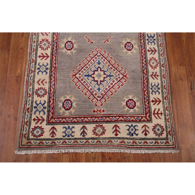 Geometric Kazak Runner Rug Handmade Hallway Wool Carpet - 2'8" x 19'5"