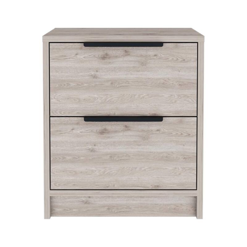 Modern Light Gray Nightstand with Two Drawers and Metal Hardware