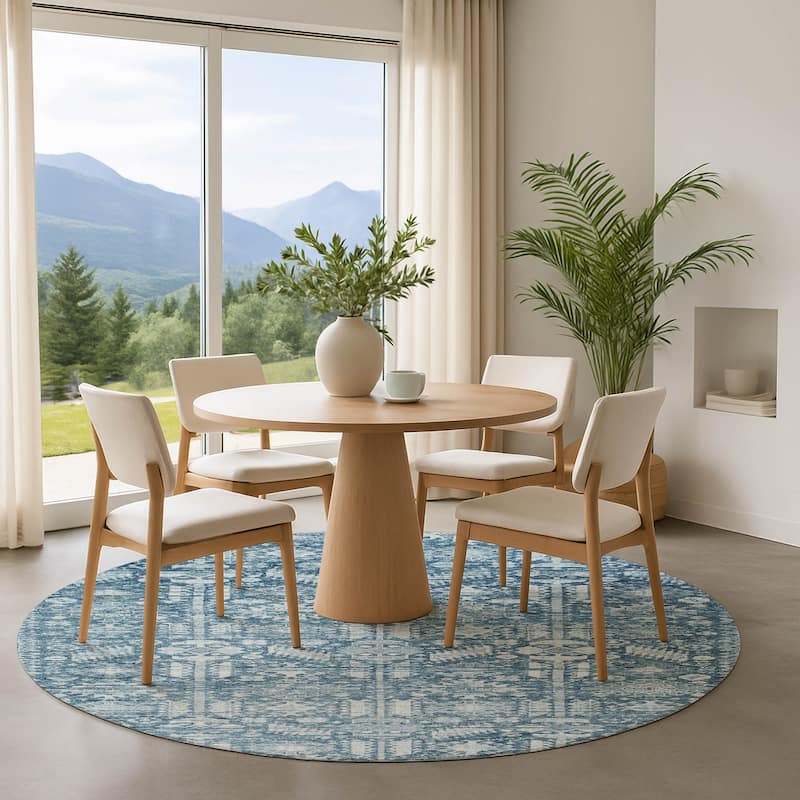 Premium Washable Super Soft Vintage Traditional Mayfield Rug - Denim - 8' x 8'
