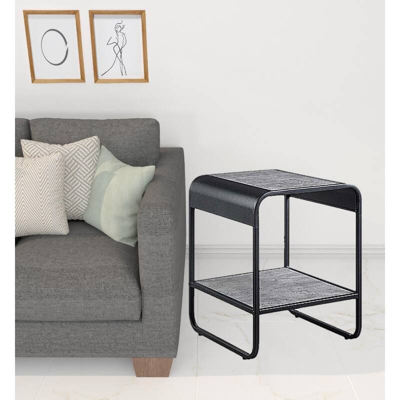 21" Contemporary Black and Grey End Table with Storage Shelf Wood Top and Metal Sled Base Design - 16"L x 18"W x 21"H