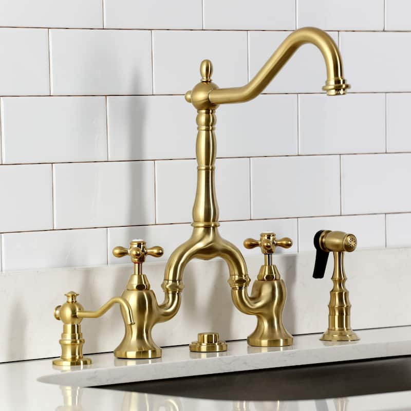 Kingston Brass English Country Bridge Kitchen Faucets with Brass Sprayer