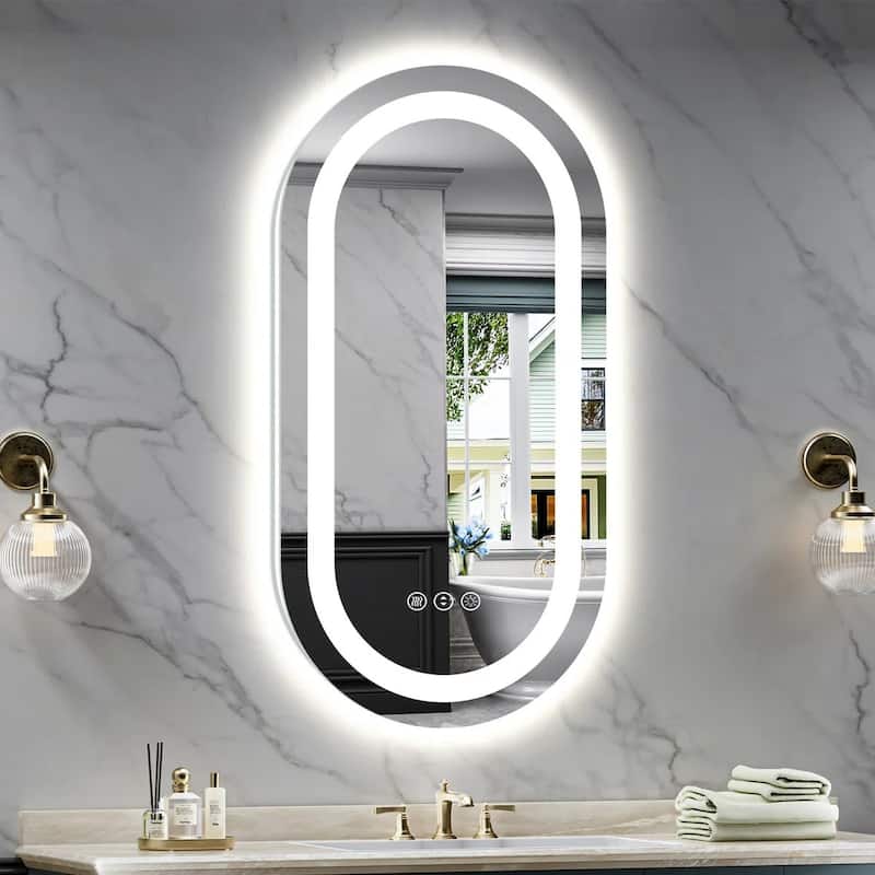Oval Front & Back LED Lighted Anti-fog Tempered Glass Wall Bathroom Vanity Mirror, ETL Certified, 3-Year Warranty