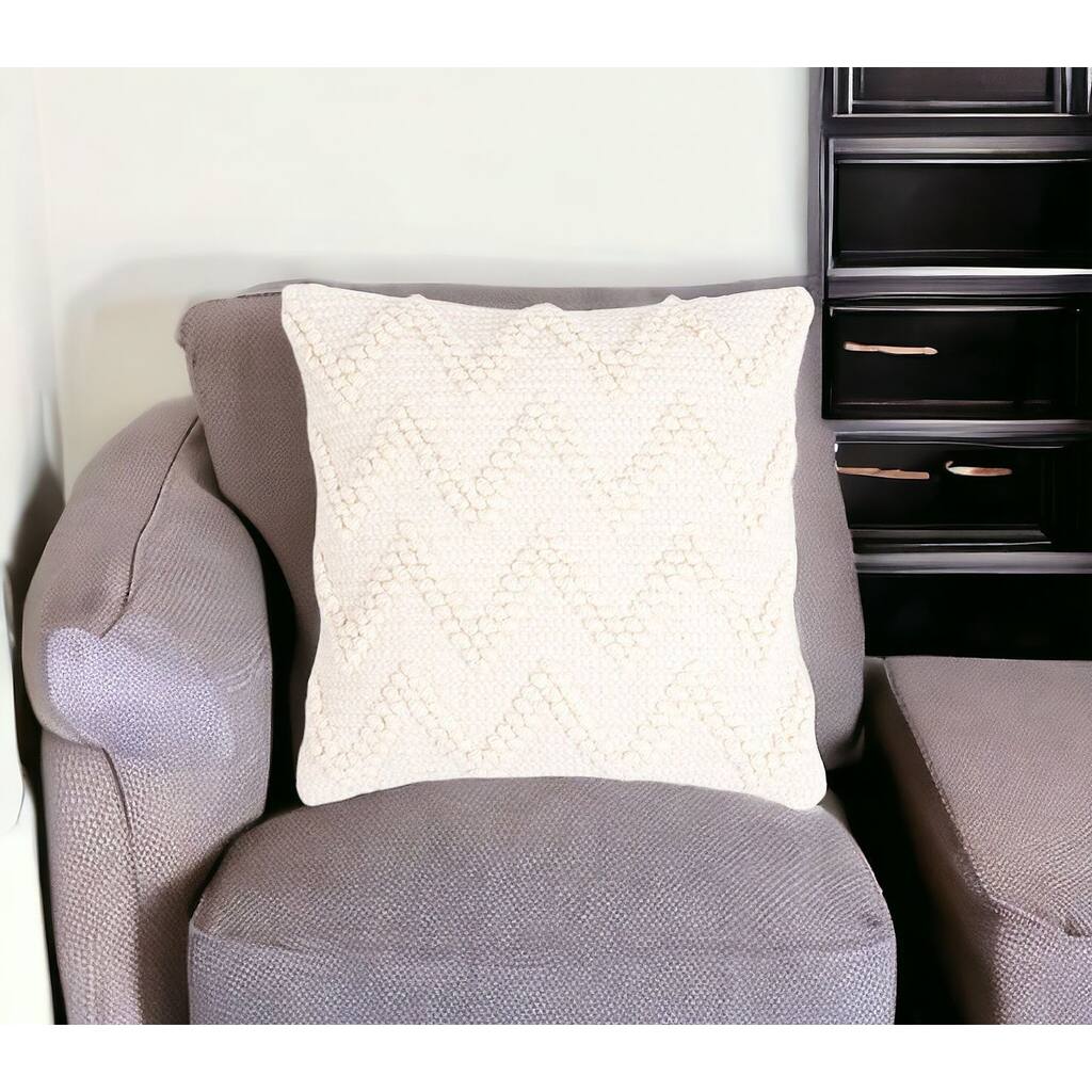 HomeRoots 18" X 18" Off White Chevron Cotton Blend Pillow Cover With Texture