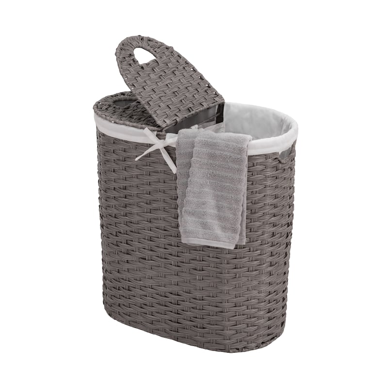 Seville Classics Handwoven Lidded Oval Double Laundry Hamper - Grey