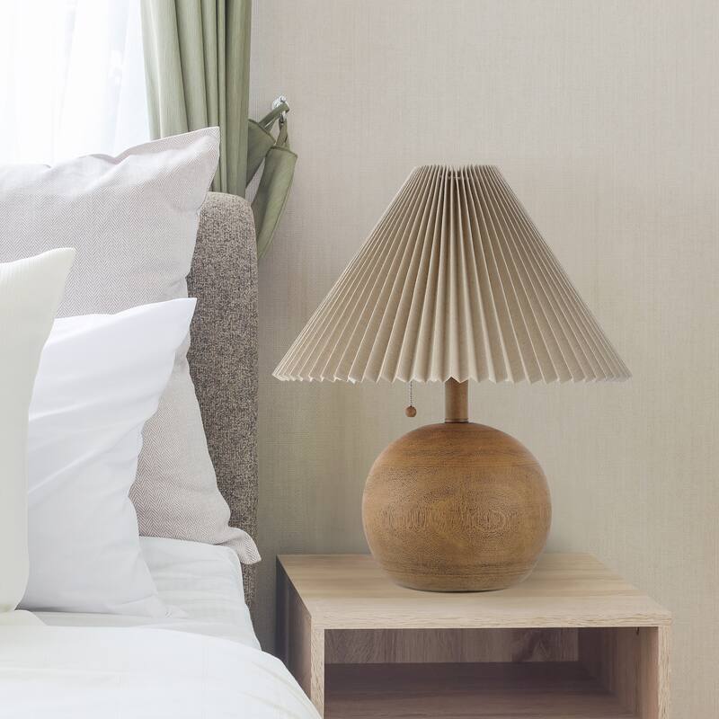 Arvid 17.25" Coastal Scandinavian Resin/Iron Sphere LED Table Lamp with Pleated Shade and Pull Chain, by JONATHAN Y