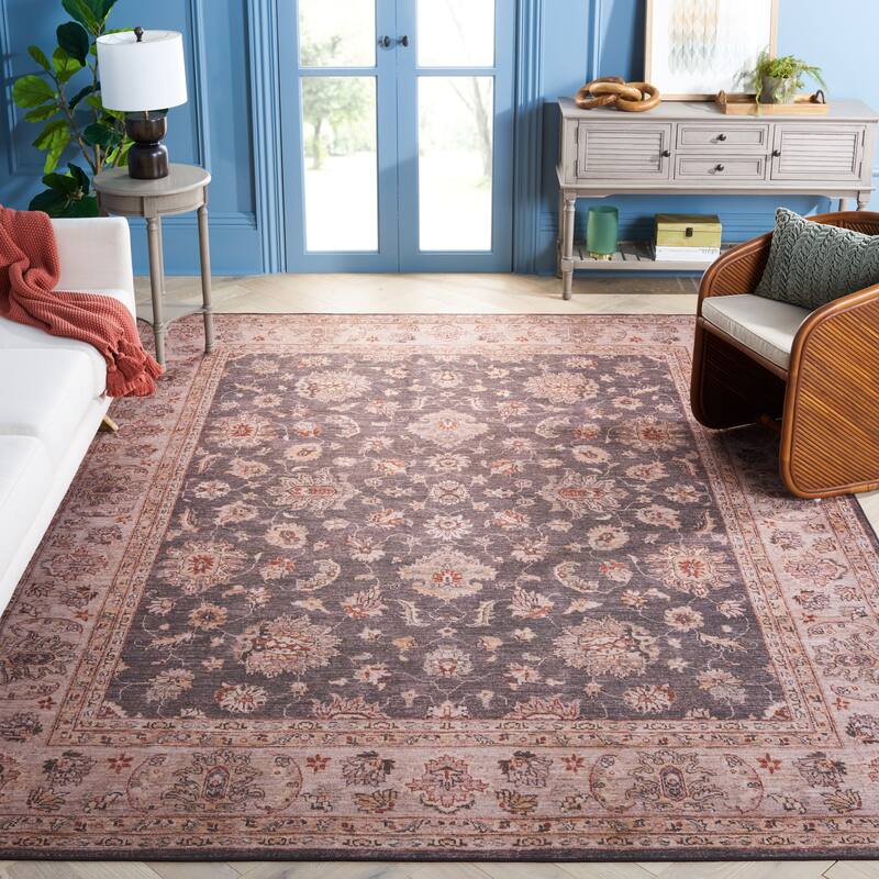 SAFAVIEH Tucson Machine Washable Slip Resistant Lissie Oriental Rug - 8' x 10' - Dark Grey/Beige