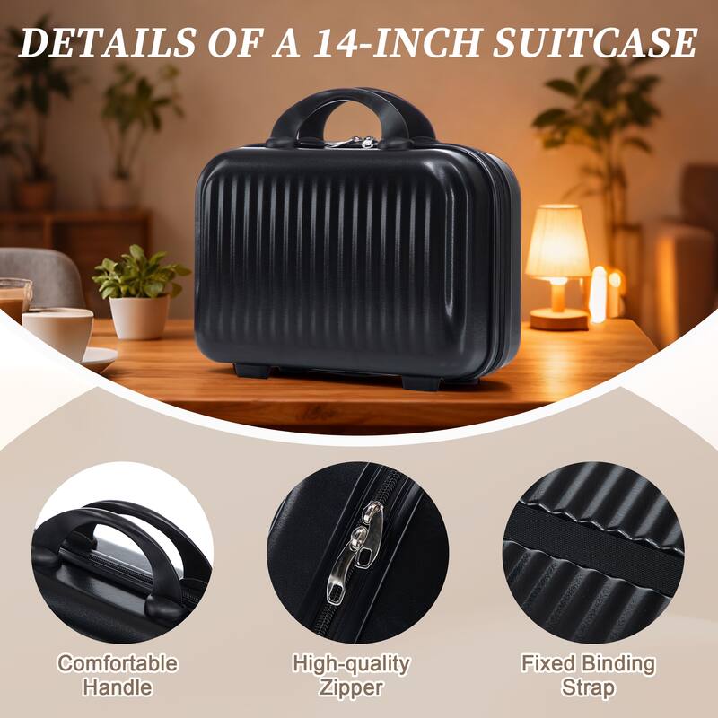 14"/20" 2 pcs/set in ABS Spinner Wheel Luggage, with Combination Lock and Front Opening Design, 14" Cosmetic Case