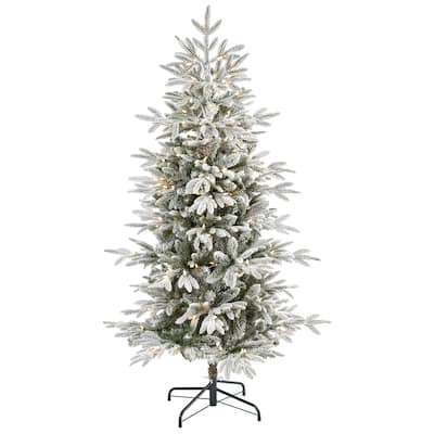 5.5’ Flocked Manchester Spruce Artificial Christmas Tree Clear LED - 5.5 Foot