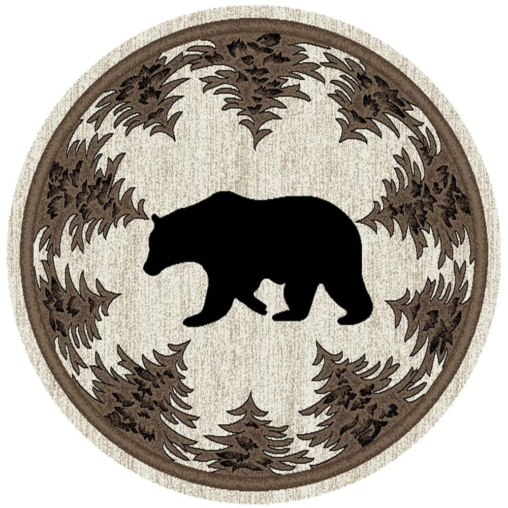 Axel Tranquil Bear Rustic Lodge Ivory Area Rug