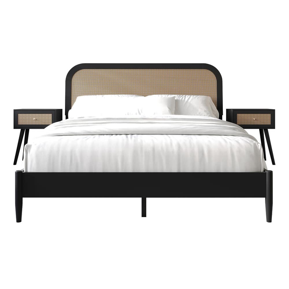 Craftporch Rustic Wooden Platform Bed with 2 Nightstand