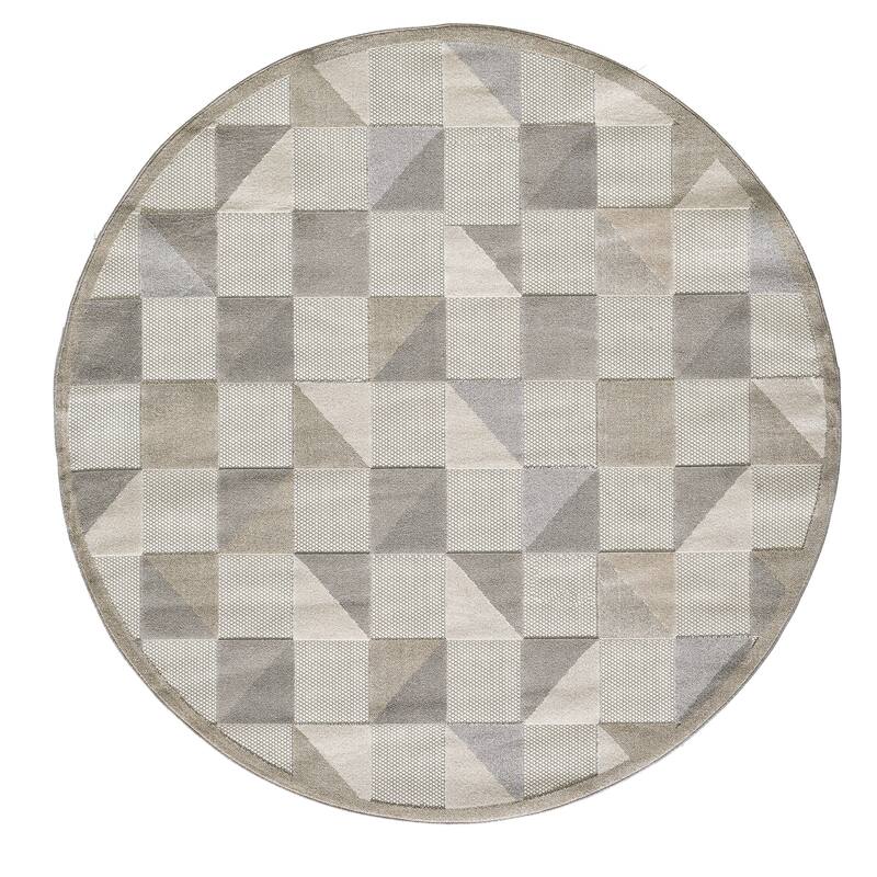 Domani Napa Geometric Ombre Indoor/ Outdoor Rug - 7'10' Round - Greige