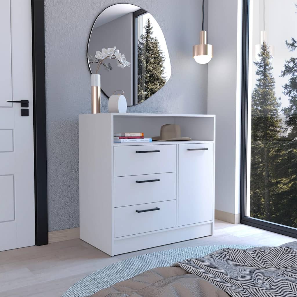 Omaha Dresser Multi-Storage, Spacious 3 Drawers and Cabinet