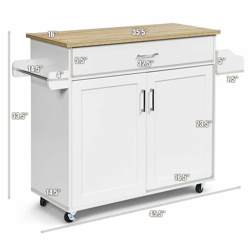 Rolling Kitchen Island Cart with Towel and Spice Rack - 45.5" x 16" x 33.5"(L x W x H)