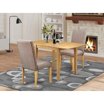 HomeStock 3-Piece Natural Brown Oak Finish Solid Wood Top Dining Table Set