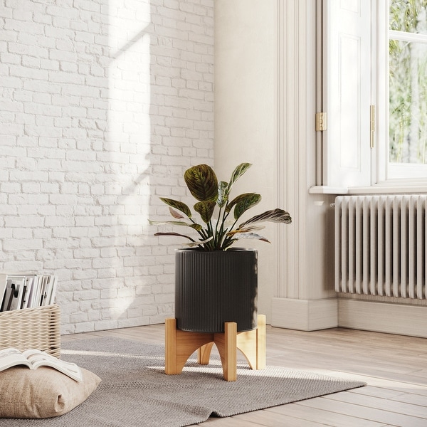 Everett Black Mid-Century Modern Indoor Metal Pot Planter with