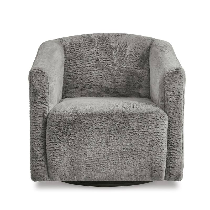 Amanora Accent Chair, Charcoal Gray Faux Rabbit Fur Polyester, Black Metal