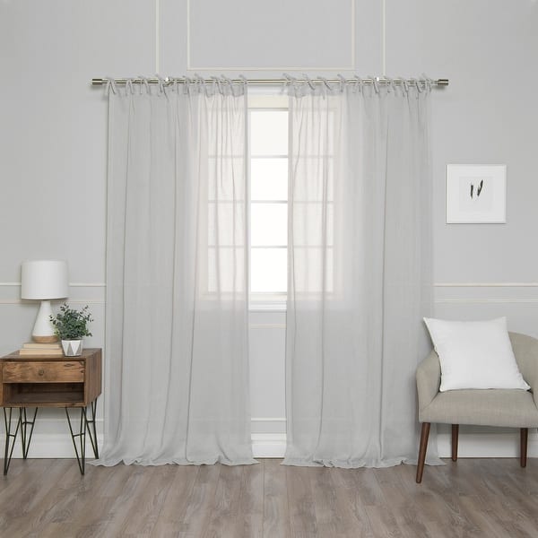 slide 2 of 41, Aurora Home Textured Faux Linen Tie Top Curtain Panel Pair - 84" & 96"