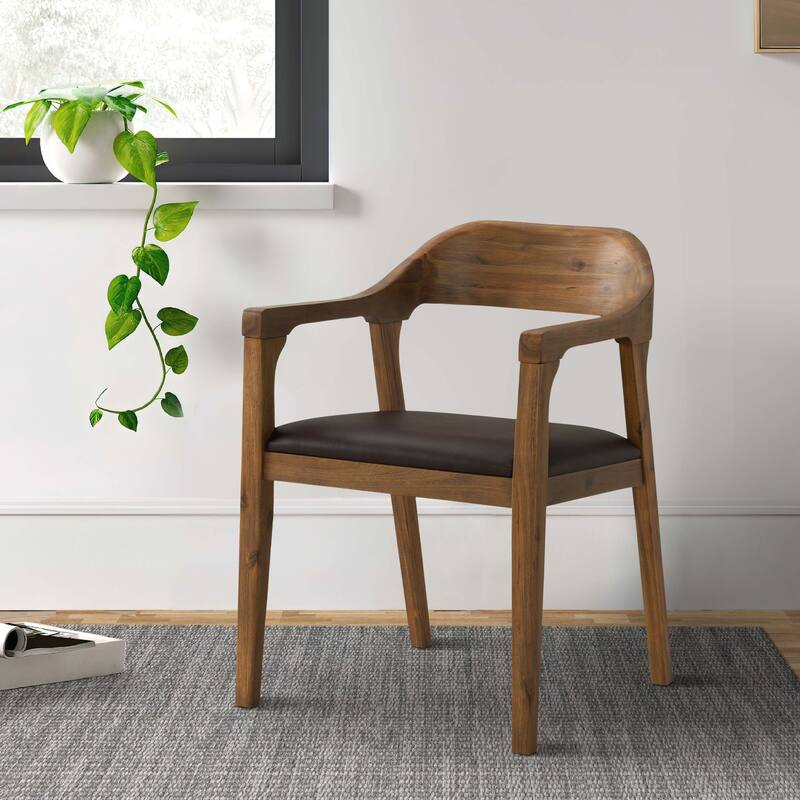 Brown/Brown Faux Leather Upholstered Wood Frame Dining Chair, Sturdy Dining Chair for Dining Rooms - 20.5