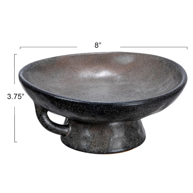 Stoneware Footed Pedestal Bowl with Handles