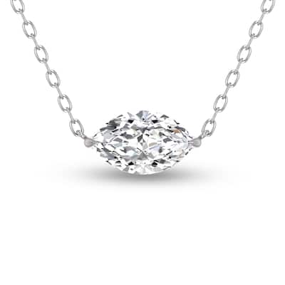 Marquee Lab Grown 1/2 Carat Floating Marquise Diamond Solitaire Pendant in 14K White Gold