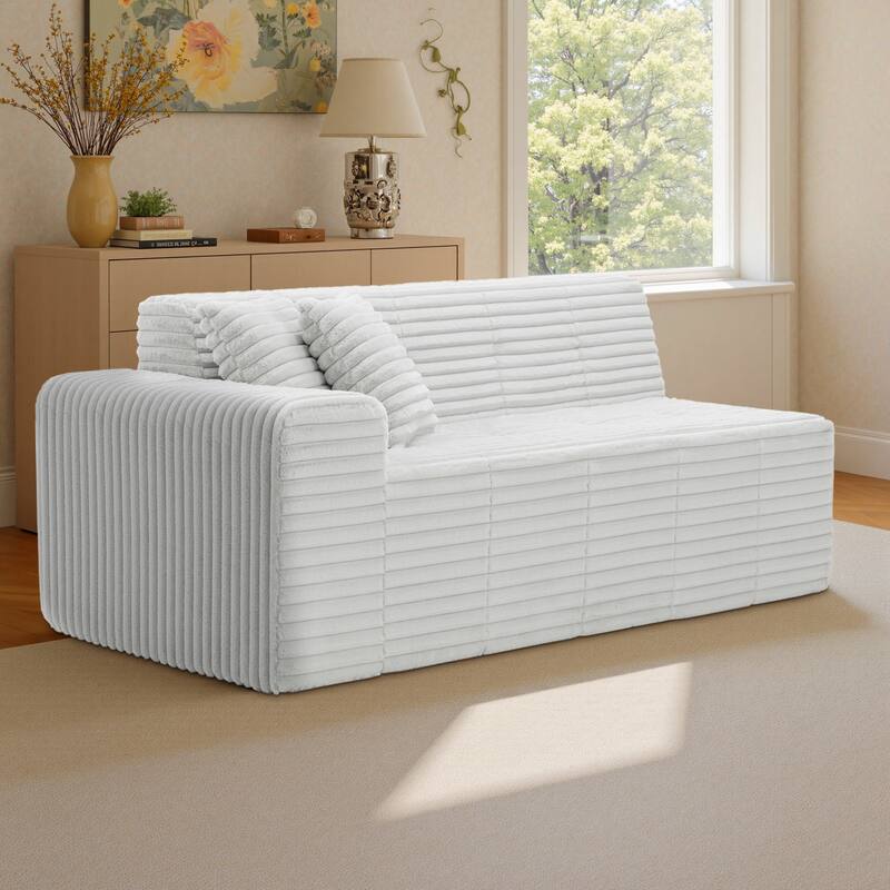 81" W No Assembly Required Couch Plush Corduroy Loveseat Sofa - Left Facing - Light Grey