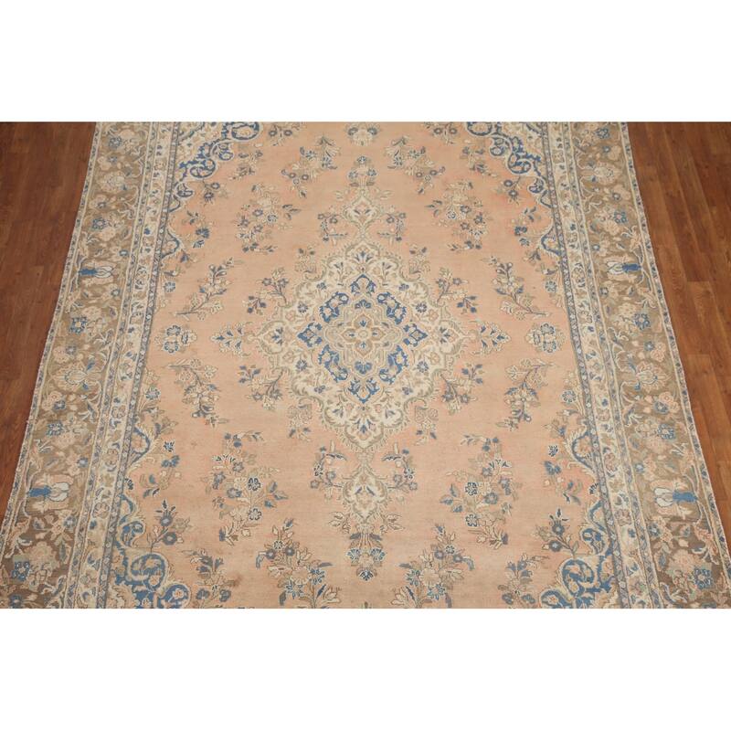 Hand Knotted Oriental 100% Wool Carpet Traditional Floral Peach Hamedan Area Rug - 11' 0'' X 7' 10''