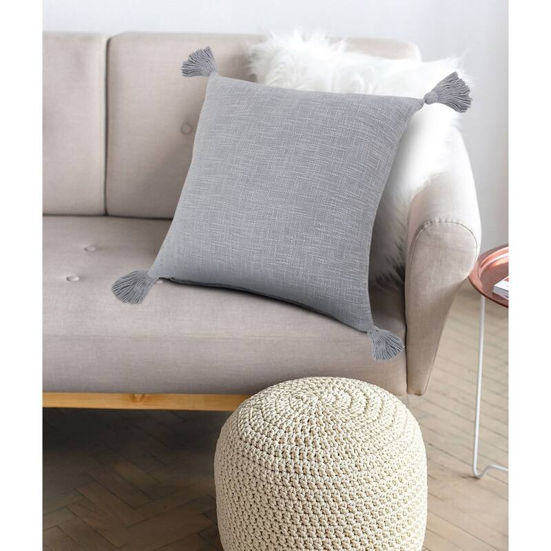 20" Gray Solid Hand Woven Square Throw Pillow