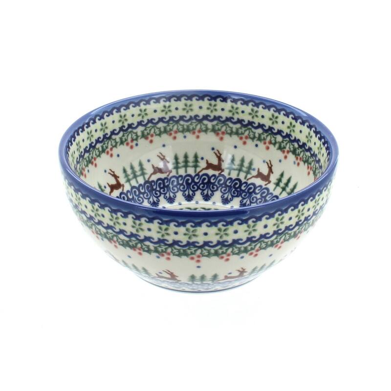 Blue Rose Polish Pottery Vena Cereal Bowl - Reindeer Delight