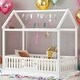 preview thumbnail 1 of 7, Twin Size Wood House Bed with Fence and Door, Distressed Design, Fun Play Space for Kids, Solid Pine Construction
