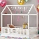 preview thumbnail 11 of 16, Twin Size Wood House Bed with Fence and Door, Gray