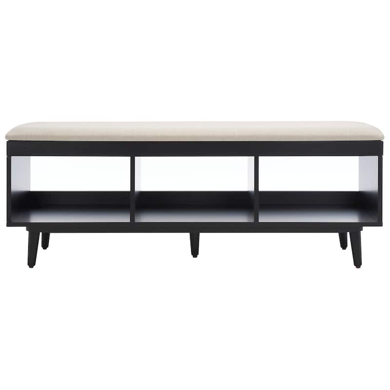 SAFAVIEH Cricket Mid-Century Modern Open Shelf Storage Bench with Cushion