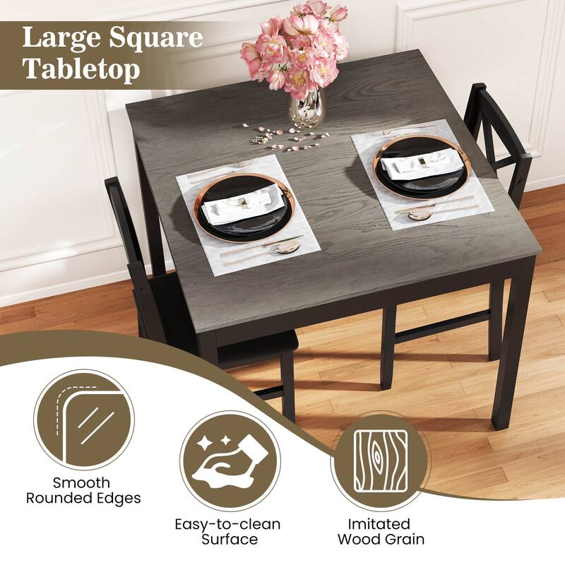 Costway 3 PCS Dining Table Set Wooden Square Kitchen Table with 2