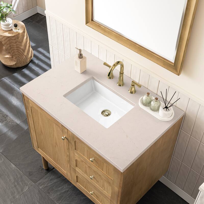 James Martin Vanities Laurent 36" Single Vanity, Light Natural Oak - Eternal Marfil Quartz