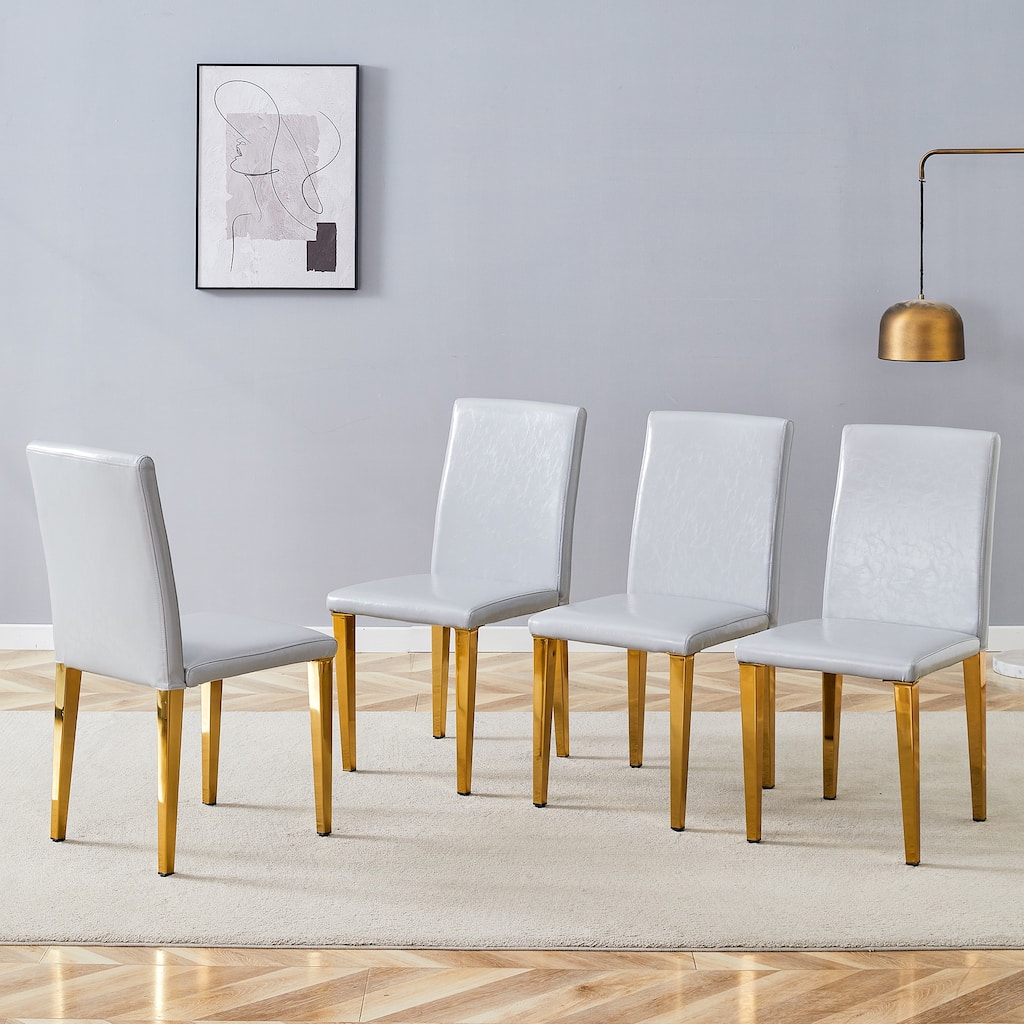 4 Piece High Back Dining Chair Set, Leather Upholstered Dining Chair with Gold Legs Dining Room Chair Modern Side Chair