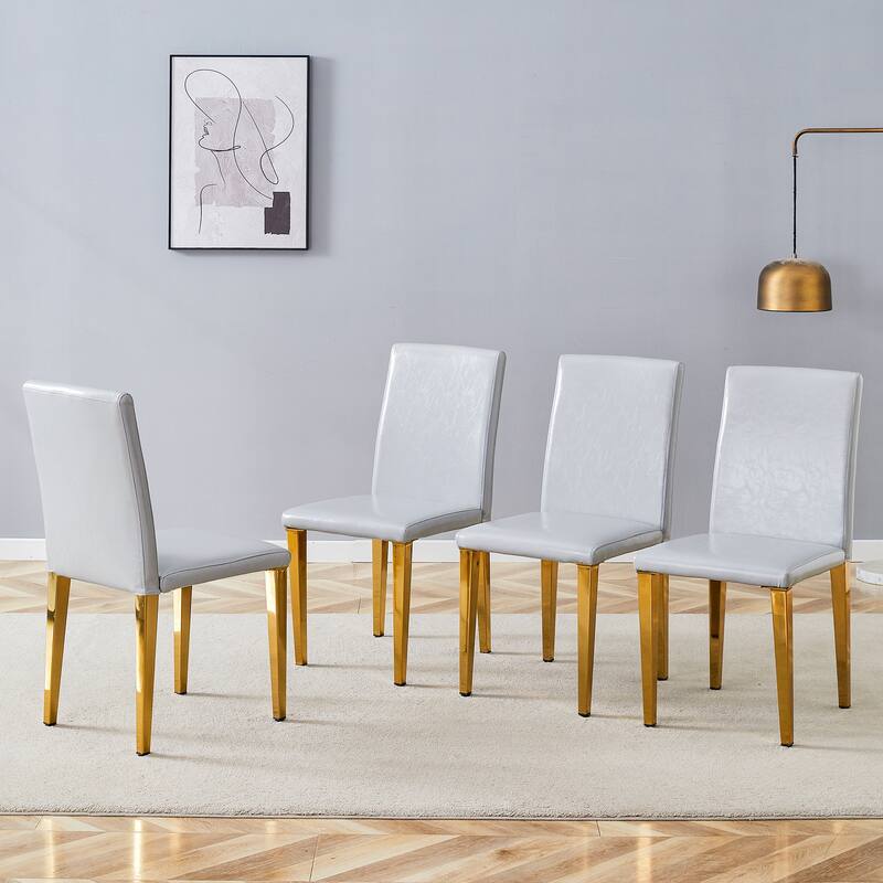 Set Of 4, PU Dining Chairs, Simple And Versatile, Comfortable And Accompanied - Gold,Light Gray