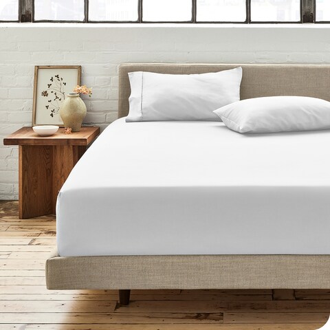Bare Home 100% Organic Cotton Fitted Bottom Sheet - Crisp Percale Weave - Lightweight & Breathable